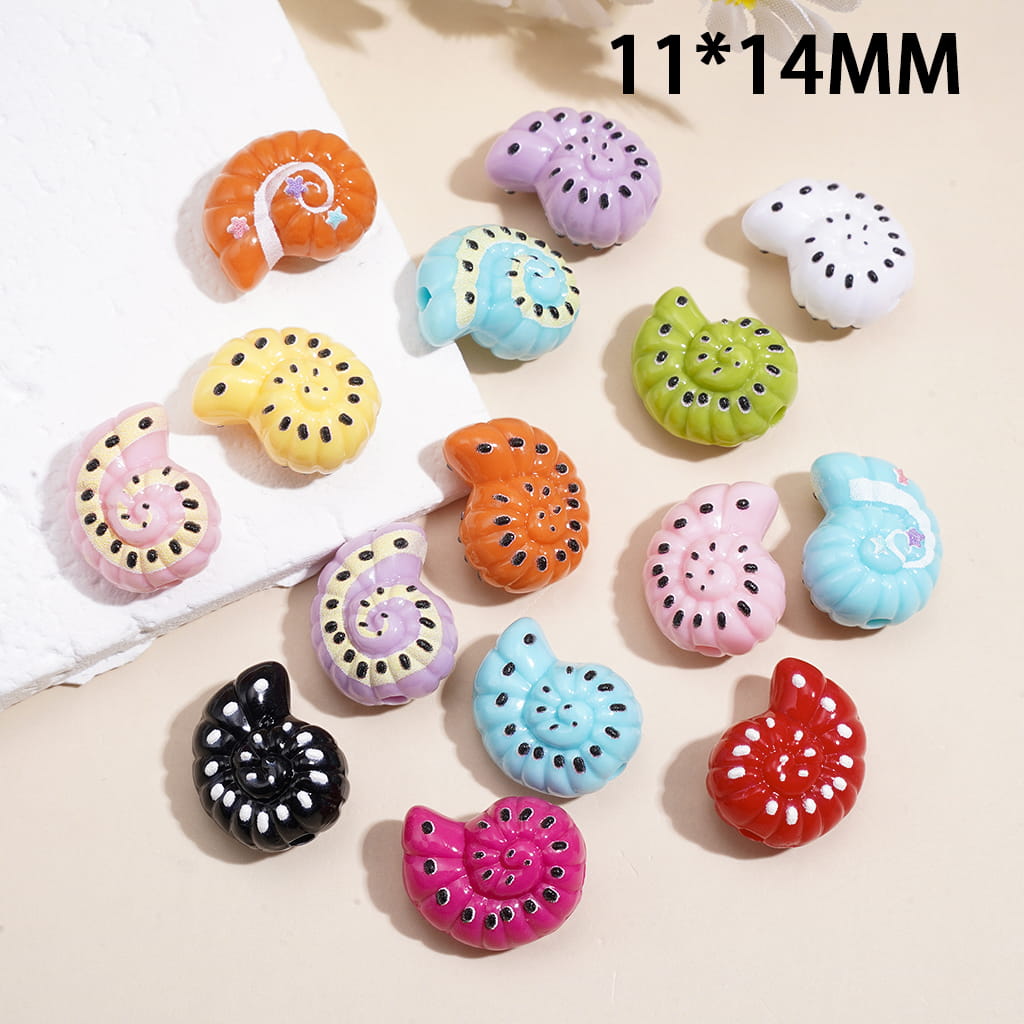 Acrylic Beads w Colorful Sea Snail Shell, Glossy Finish, 11*14MM, Random Mix