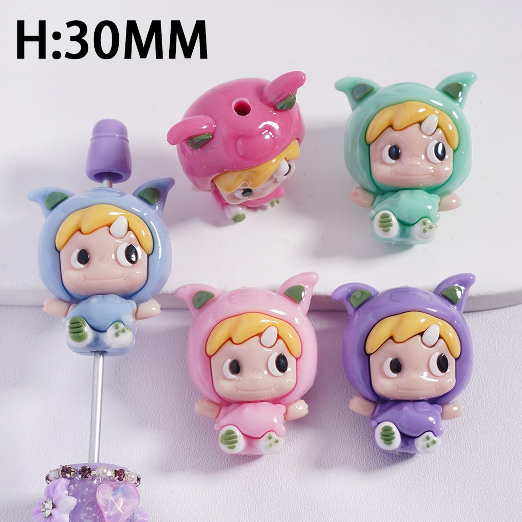 Soft PVC Rubber Beads Cute Baby Girl with Cat Ears and Various Colors Clothes, Height 30MM, Random Mix