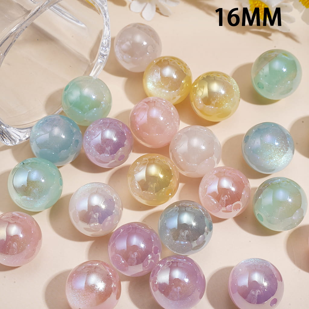 Luminous Acrylic Beads for Bracelets w Color-Shifting Fine Glitter, 16MM, Random Mix