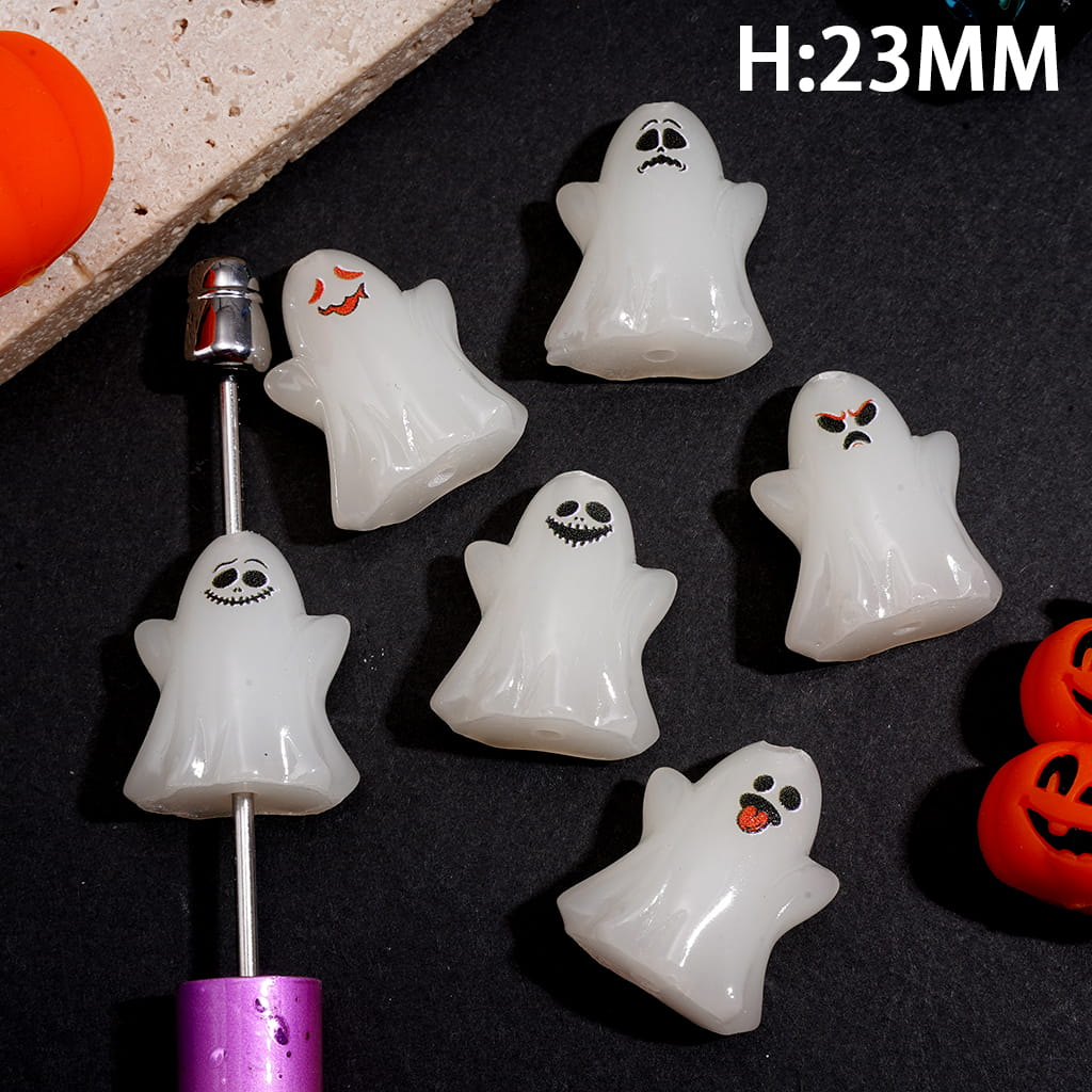 Acrylic Beads Pen Toppers Jewelry Accessories Tall Mini Halloween Ghost Character, Height 23MM