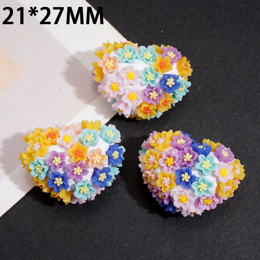 Clay Beads Heart Shape with Mini Flower Design, 21*27MM