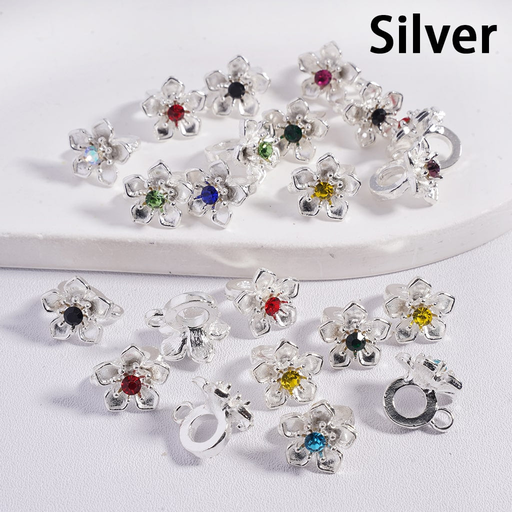 Alloy Bail Beads with Five-Petaled Flower with Various Colors Rhinestone, Jewelry Pendant, 12MM, Gold and Silver