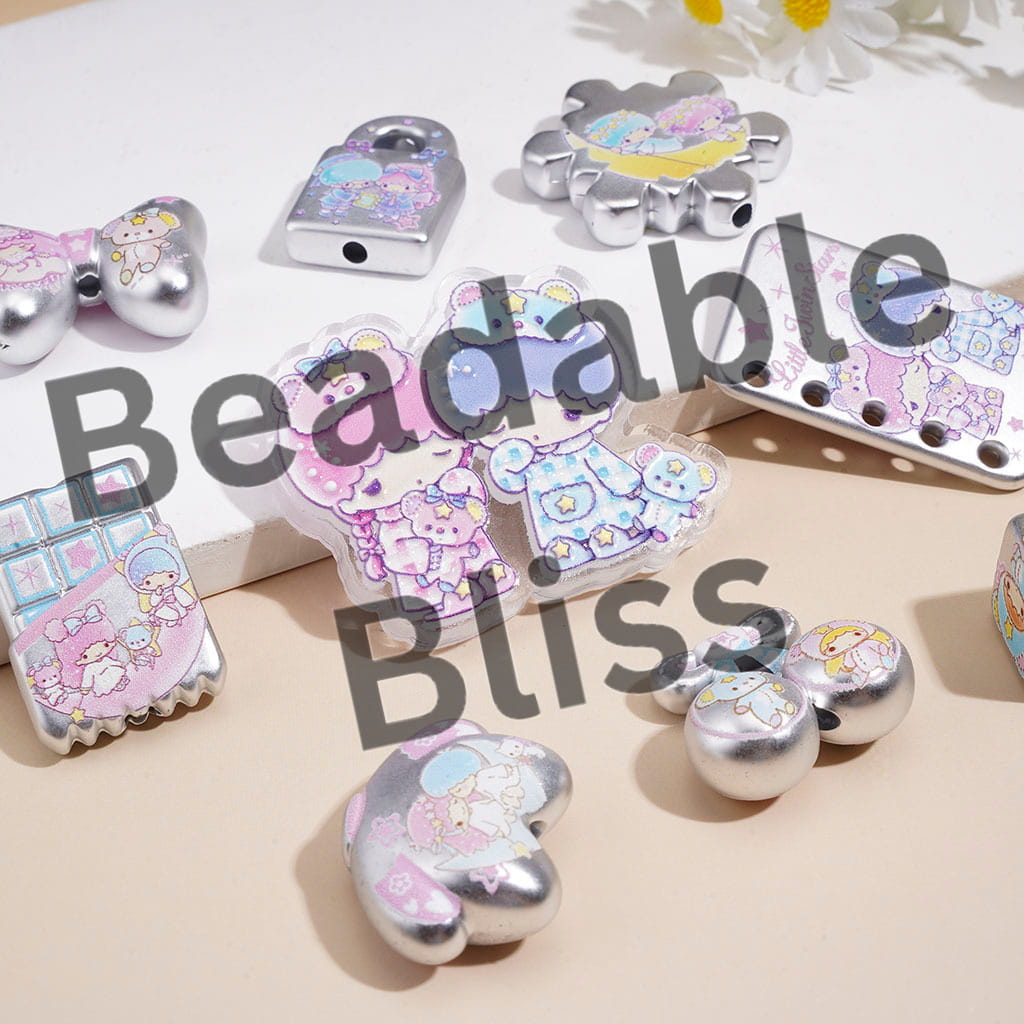 Acrylic Beads Pendants Twin Double Star Fairy Series, Various Shapes, Random Mix