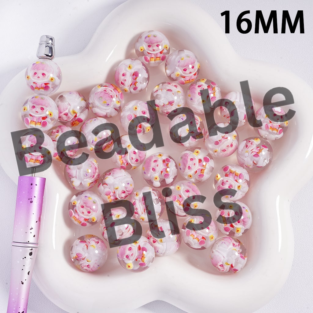 Pink floral beads on a white plate with 'handsontupply.com' branding.