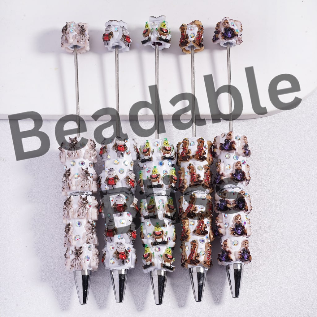 Beadable Clay Pens with Animated Robbery Action Comedy Character Series, AB Rhinestones, Random Mix