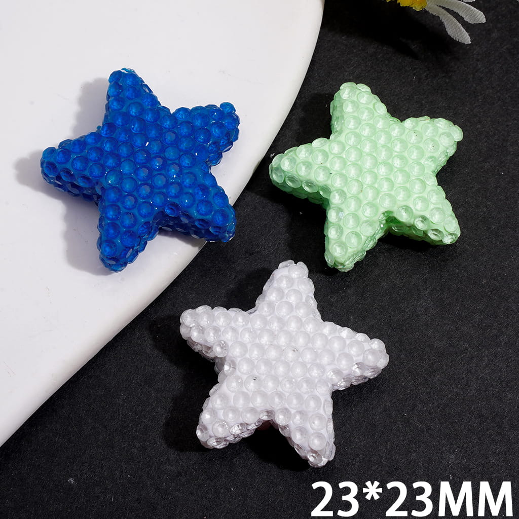 Fluorescent Star Series Clay Beads with Sparkling Clear Rhinestones, 23*23MM, Random Mix