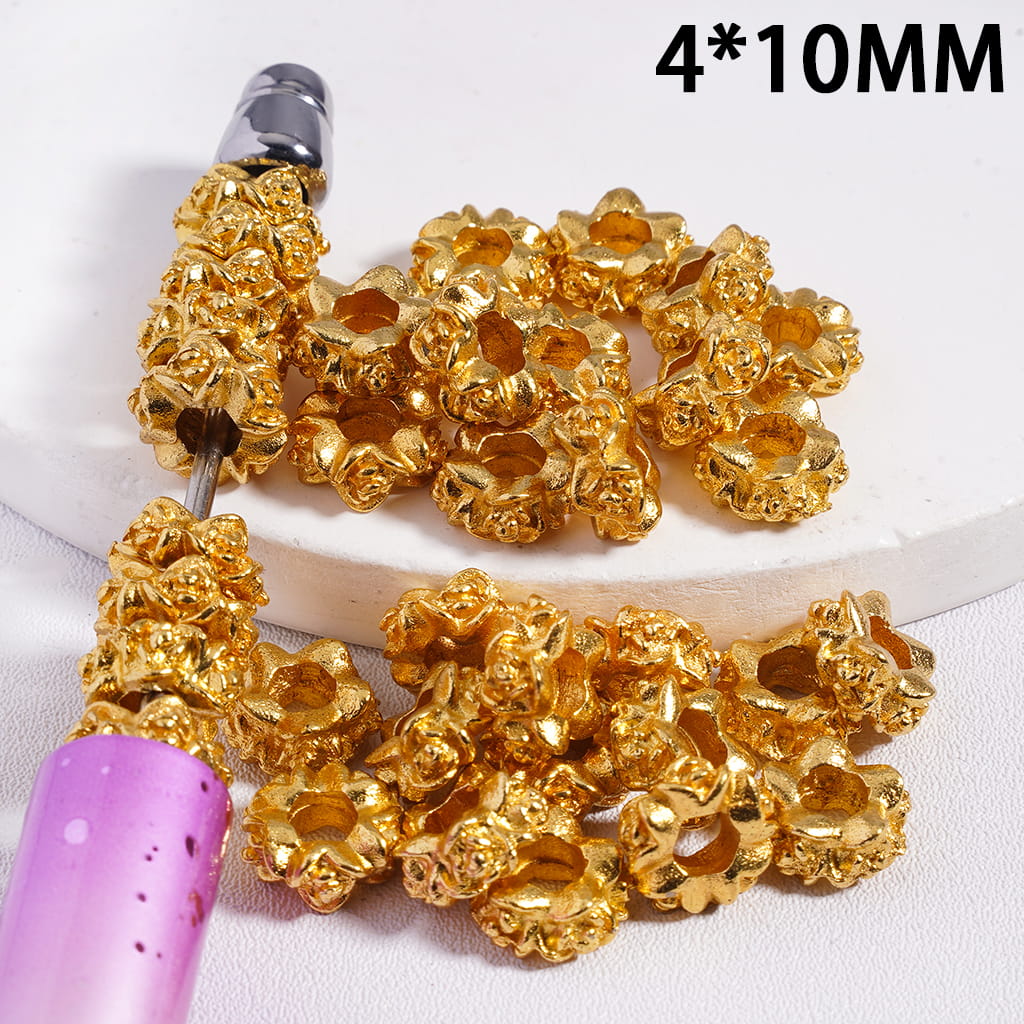 Alloy Spacer Beads with Rose Flowers, 4*10MM, Silver and Gold