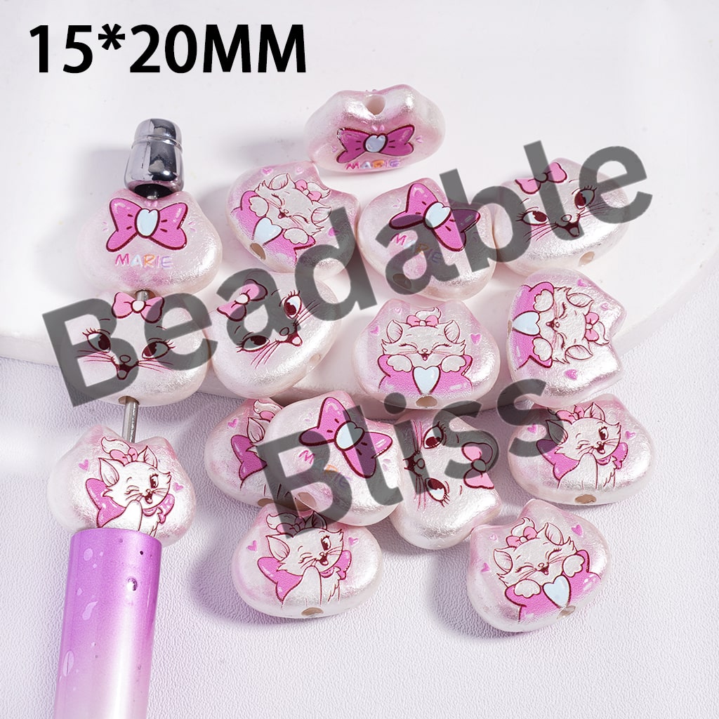 Acrylic Beads Concavo-Convex Beautiful Girl Cat Character Series in Glossy Aluminium Foil Effect, 15*20MM, Random Mix