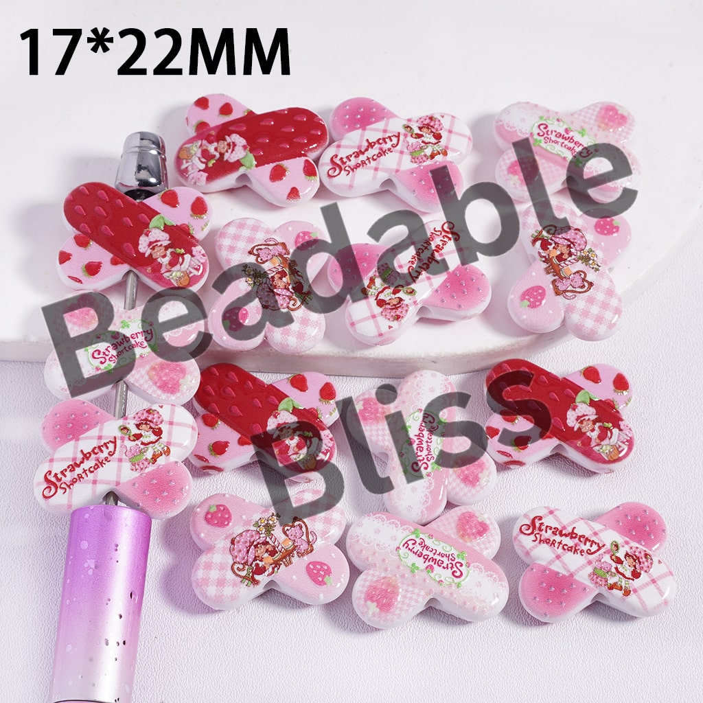Acrylic Beads Concavo-Convex Berry Girl Series in "X" Shape, 17*22MM, Random Mix