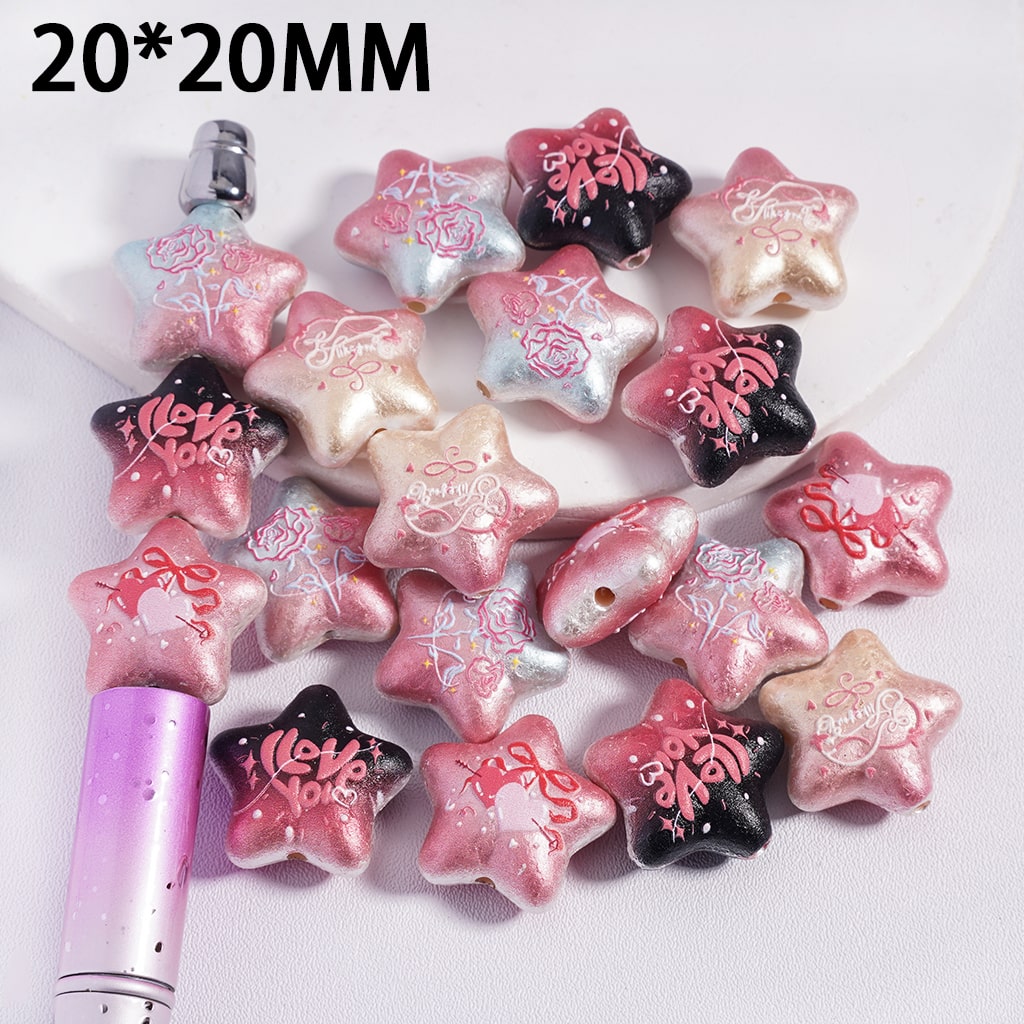 Acrylic Beads Concavo-Convex Star Shape in Ombre Color Valentine's Day Series, 20*20MM, Random Mix