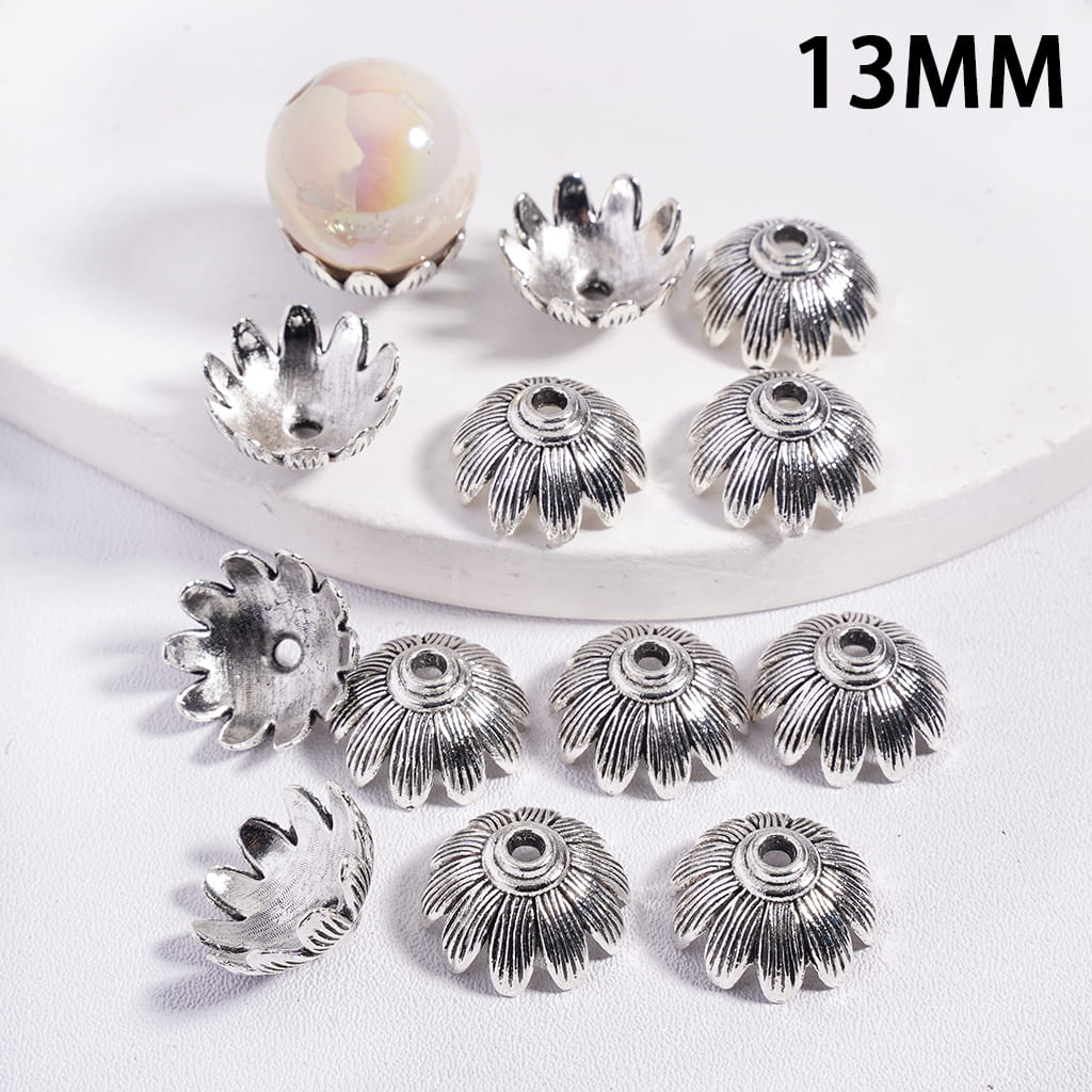 Silver Bead Cages with Petal Flower, Alloy Bead Cap, 13MM (They Fit 14MM Beads)