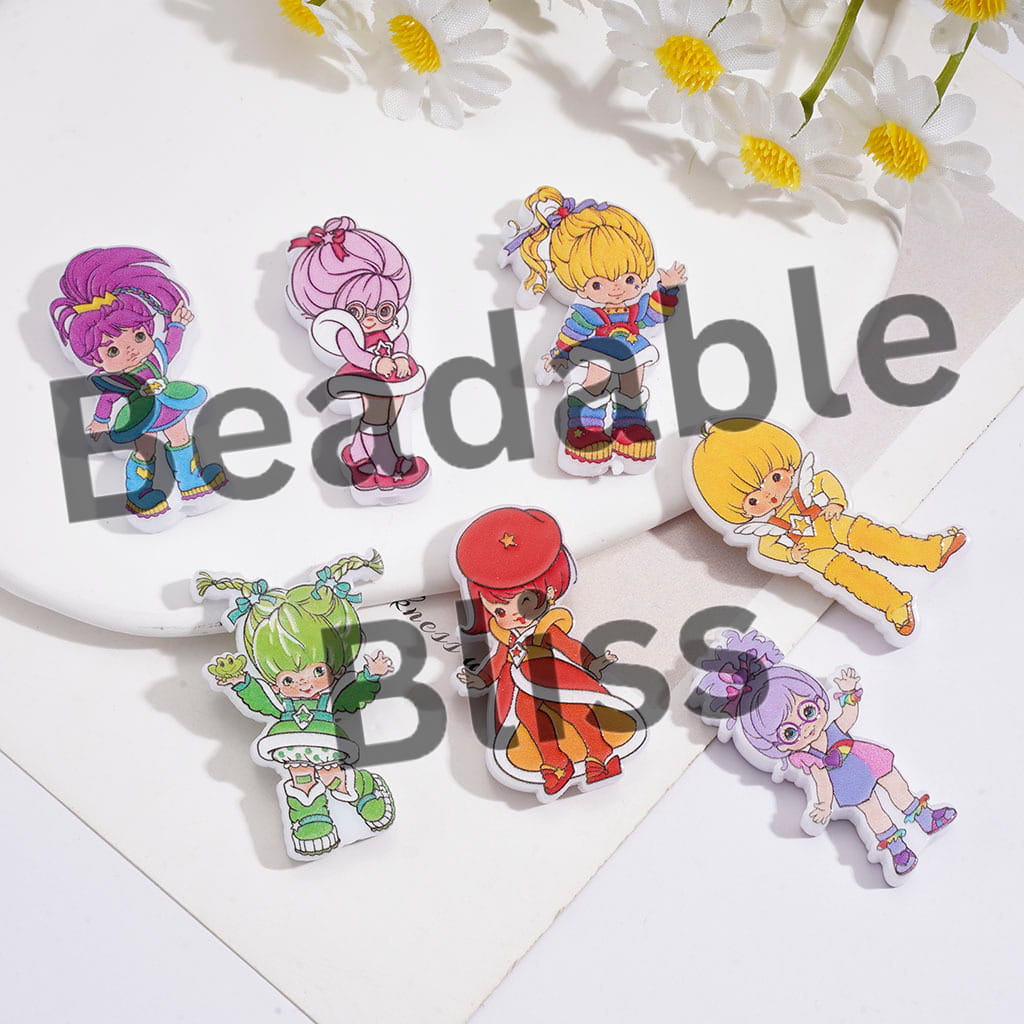 Acrylic Beads Rainbow Fairy Girl Character Series, Translucent, Random Mix