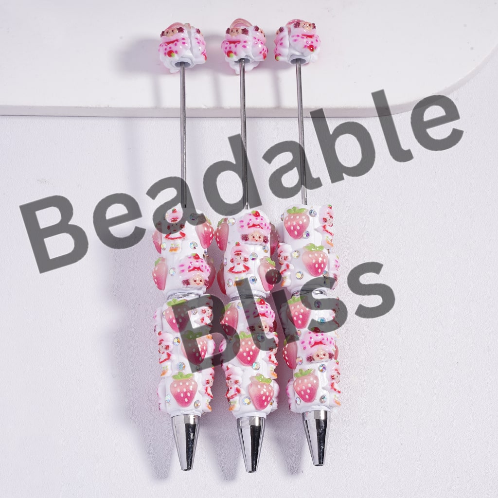 Beadable Clay Pens with Fruit Strawberry and Berry Girl Series, AB Rhinestones