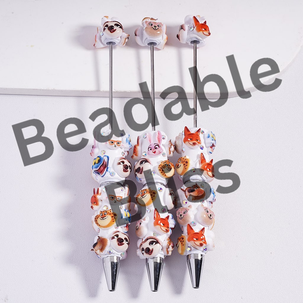 Beadable Clay Pens with Crazy Animal City Character Series, AB Rhinestones