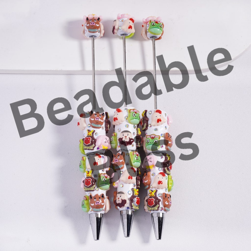 Beadable Clay Pens with Kind-Hearted Lowly Animals Character Series, AB Rhinestones