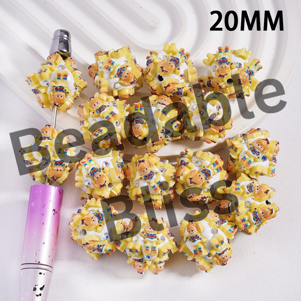 Clay Beads with Rainbow Fairy and AB Rhinestones, 20MM
