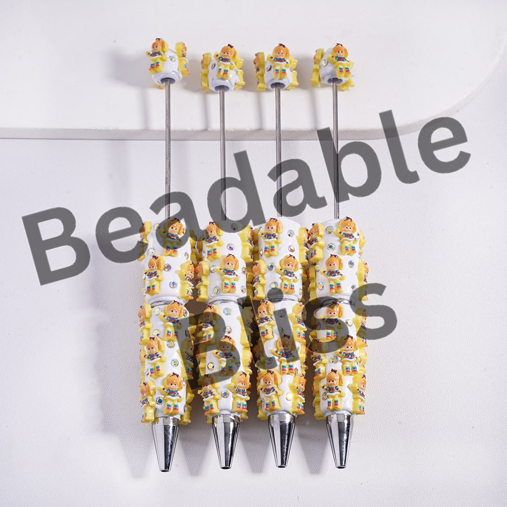 Beadable Clay Pens with Rainbow Fairy Series, AB Rhinestones and White Pearl