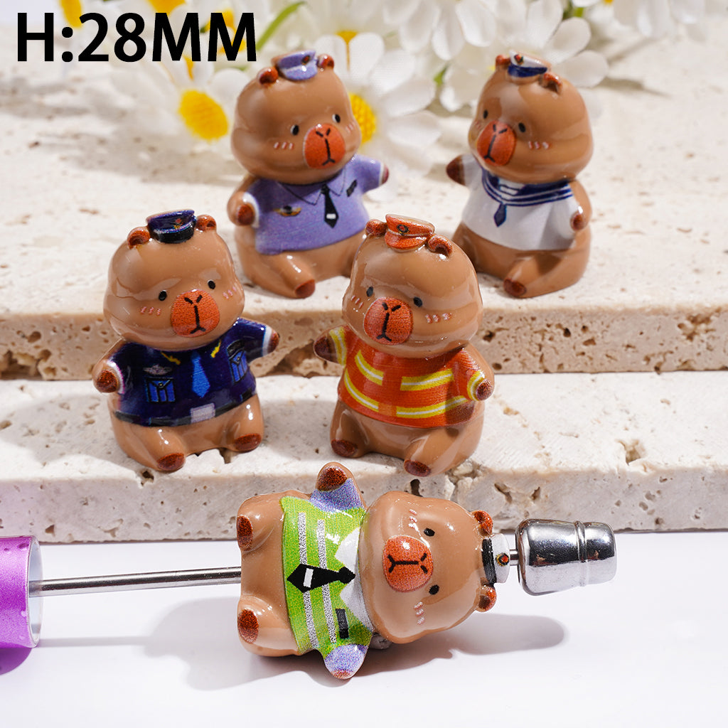 Acrylic Beads for Pen Toppers Capybara in Different Profession Outfits, Height 28MM, Jewelry Accessories, Random Mix
