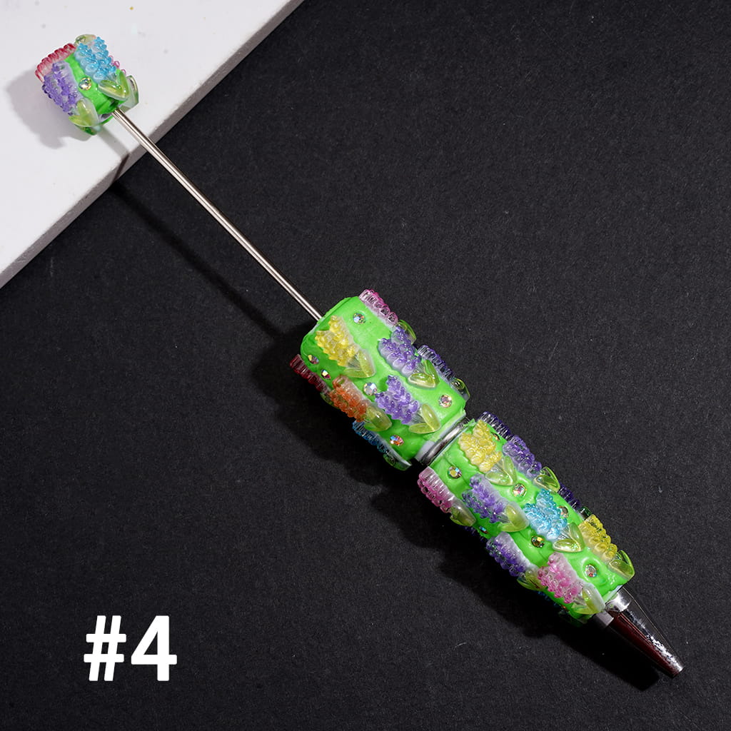 Fluorescent Beadable Clay Pen with Lavender Flower Design & AB Rhinestones, Multi-Color