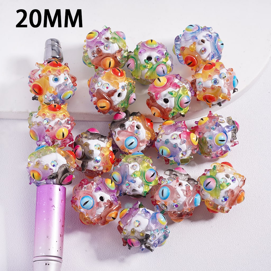 Clay Beads with Eye Series in Assorted Colors and AB Rhinestone, 20MM, Random Mix