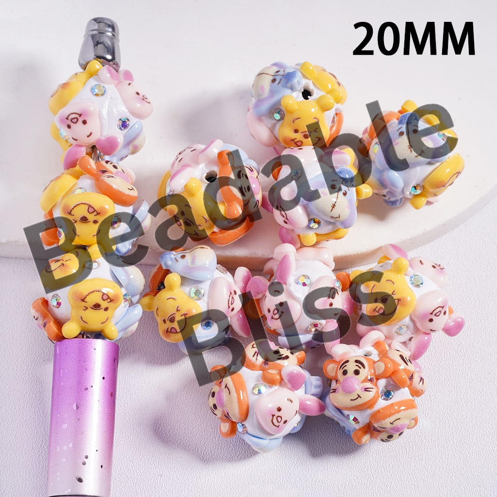 Clay Beads with Classic Animation Character Series and AB Rhinestones, 20MM