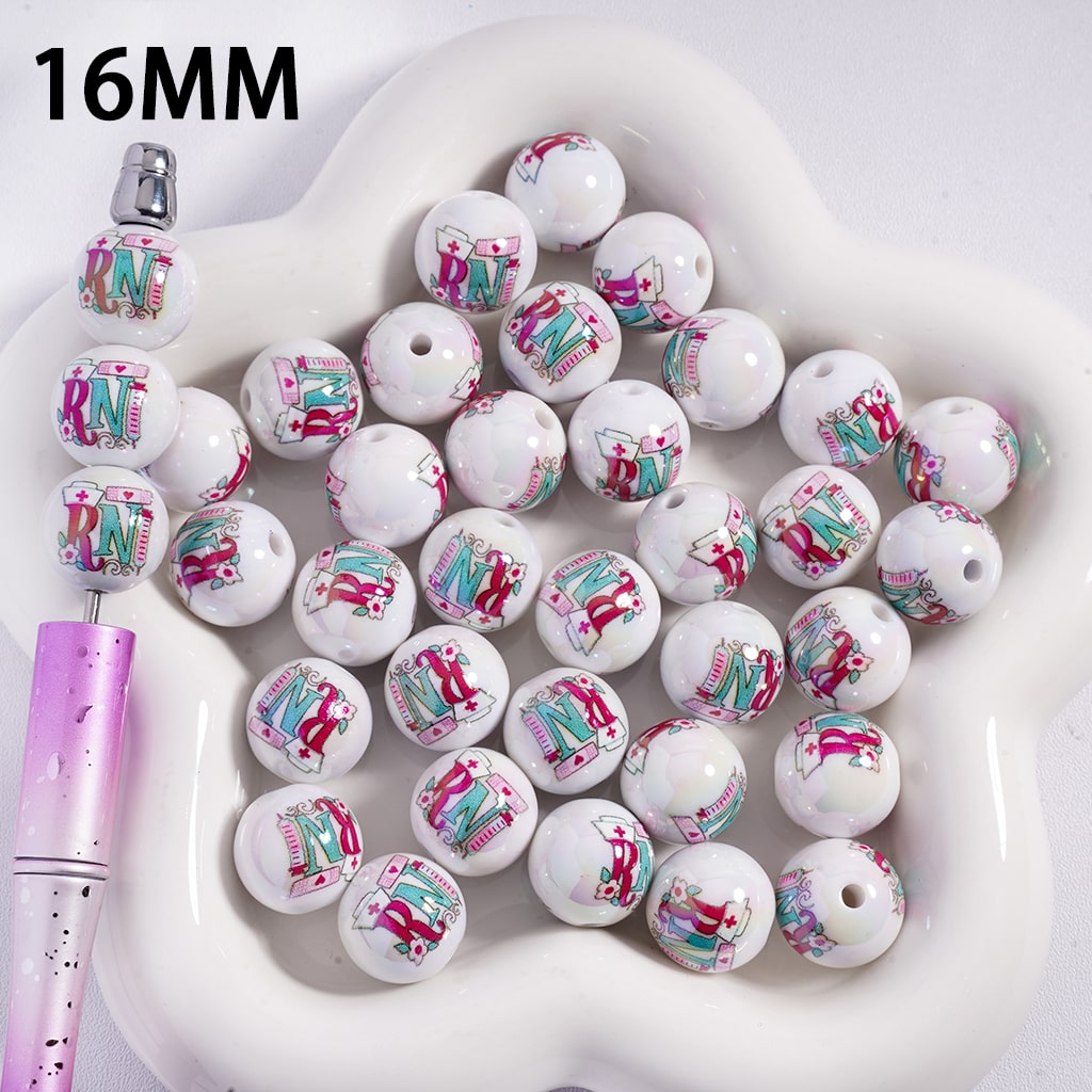 Acrylic Beads for Bracelets UV Coating with Nurse Series, 16MM