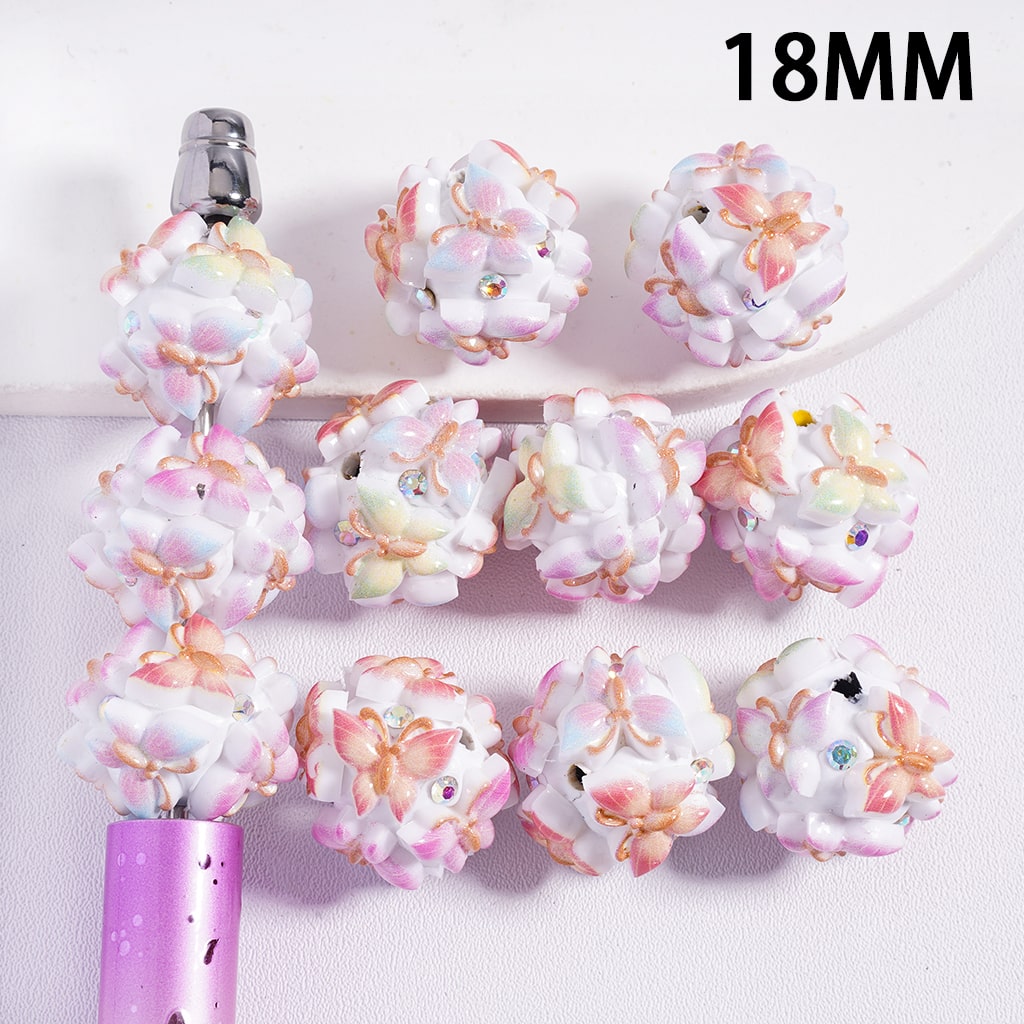 Clay Beads with Butterfly Series in Various Colors and AB Rhinestone, 18MM