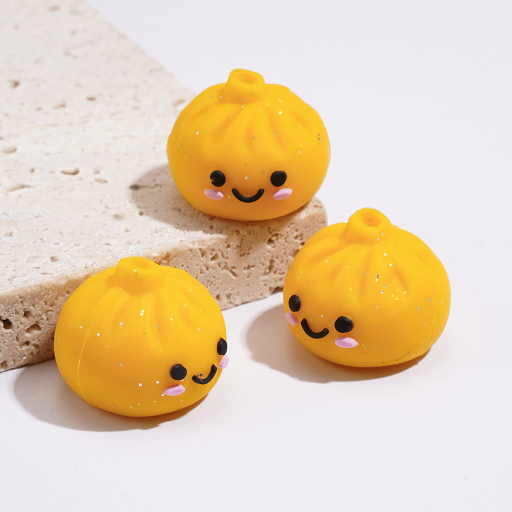 3D Smiling Dumpling w Silver Glitter Silicone Focal Beads, Multi-Color
