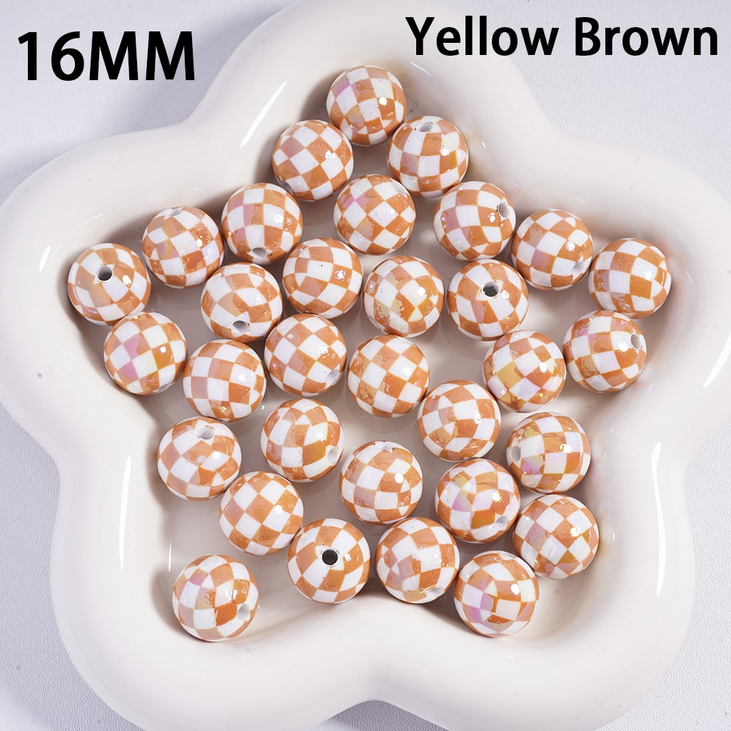 Acrylic Beads for Bracelets UV Coating with Square Checkered, 16MM, Multi-Color