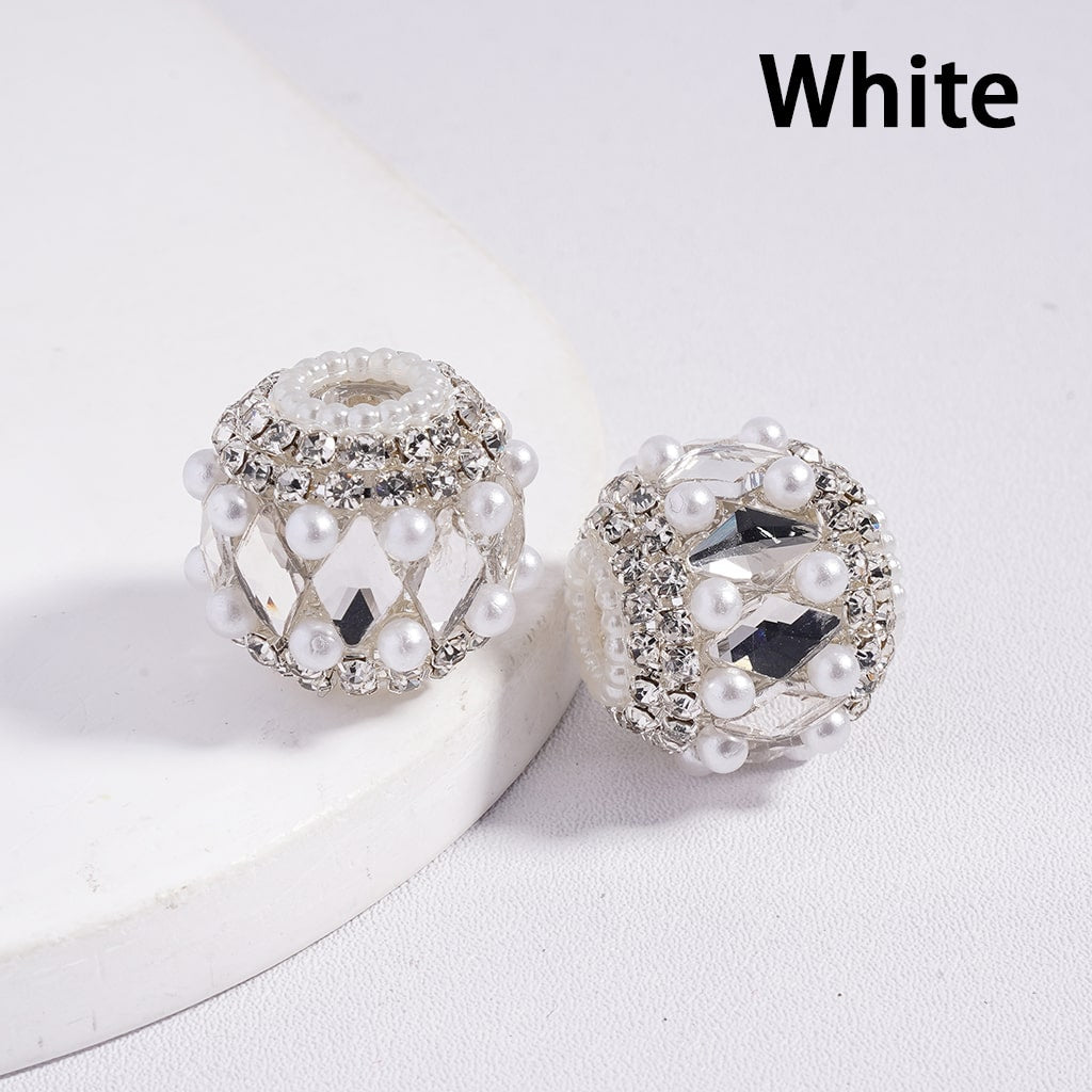 Acrylic Beads with Various Colors Rhombus and Clear Rhinestone, with White Pearl Chains, 20MM, Random Mix