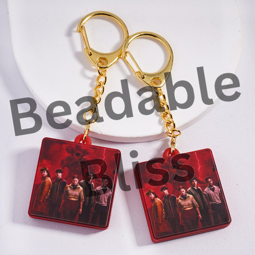 Metal Keychain with Lobster Clasp with Charm Pendant Classic Horror Series, Flat Square Shape