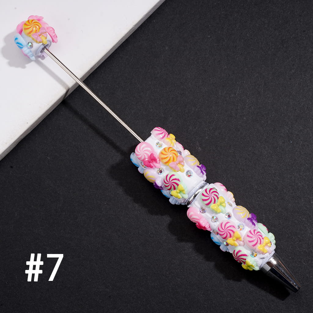 Clay Beadable Pens with Spiral Lollipop Candy, Bow & AB Rhinestones, Multi-Color