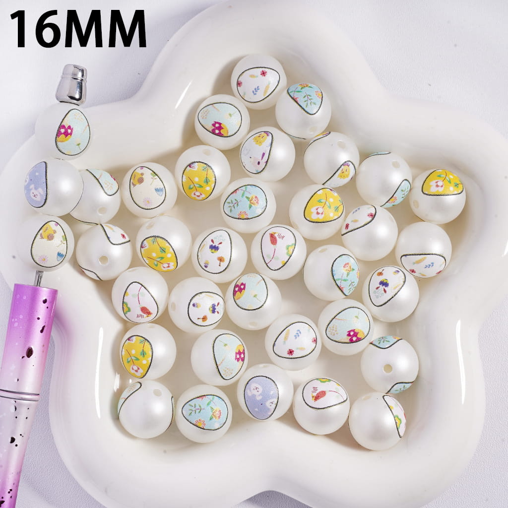 Acrylic Beads for Bracelets with Colorful Egg Easter Theme, 16MM, Random Mix
