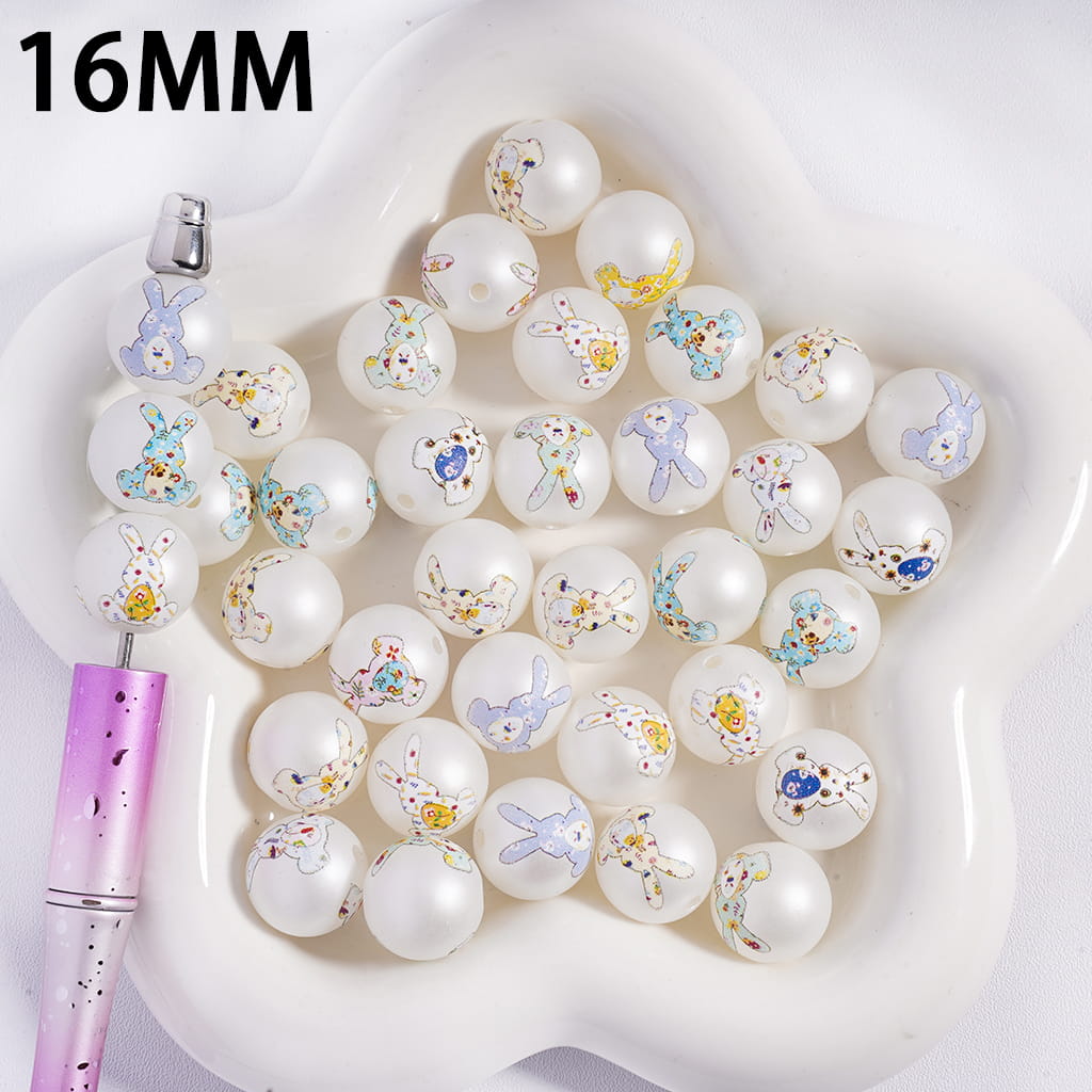 Acrylic Beads for Bracelets with Adorable Rabbit Shape Hug Egg Easter Theme, 16MM, Random Mix