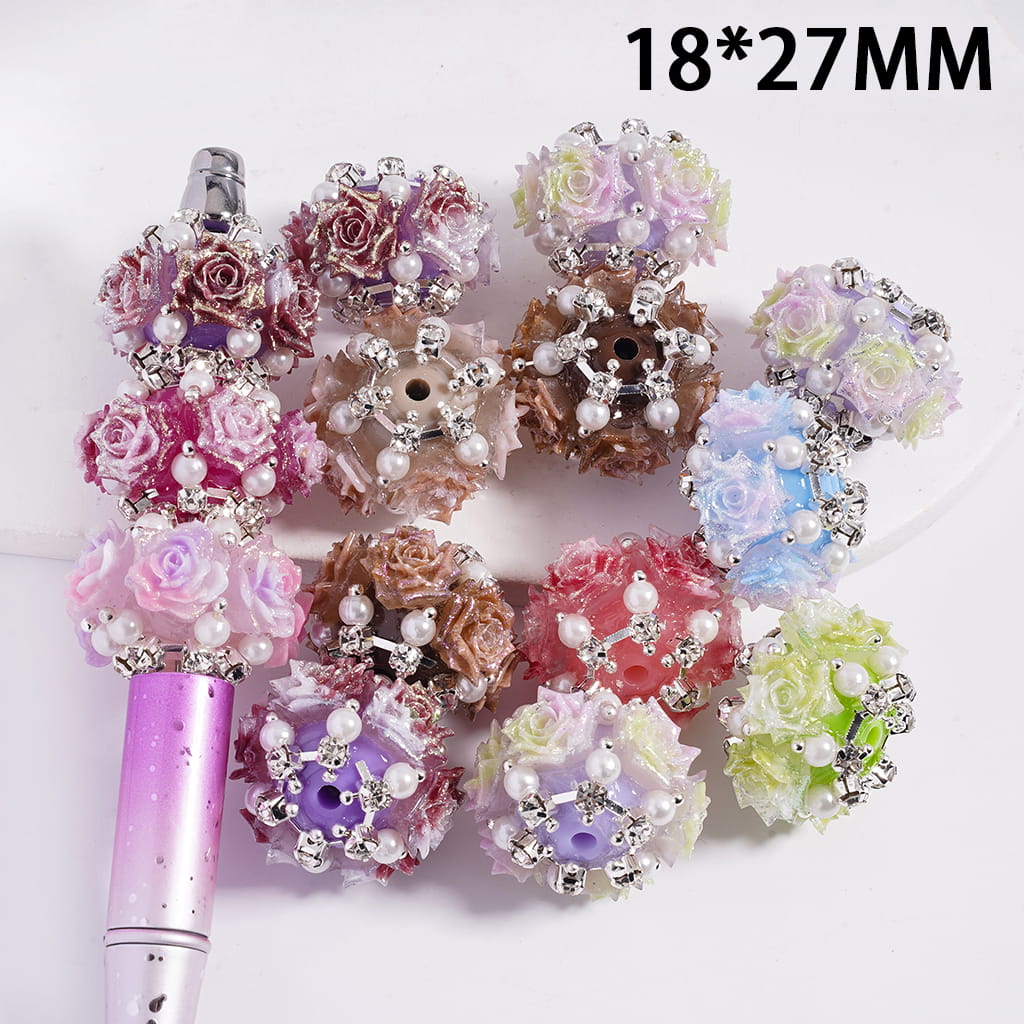 Decorative flower beads with a pen on a white background, size 18*27MM.