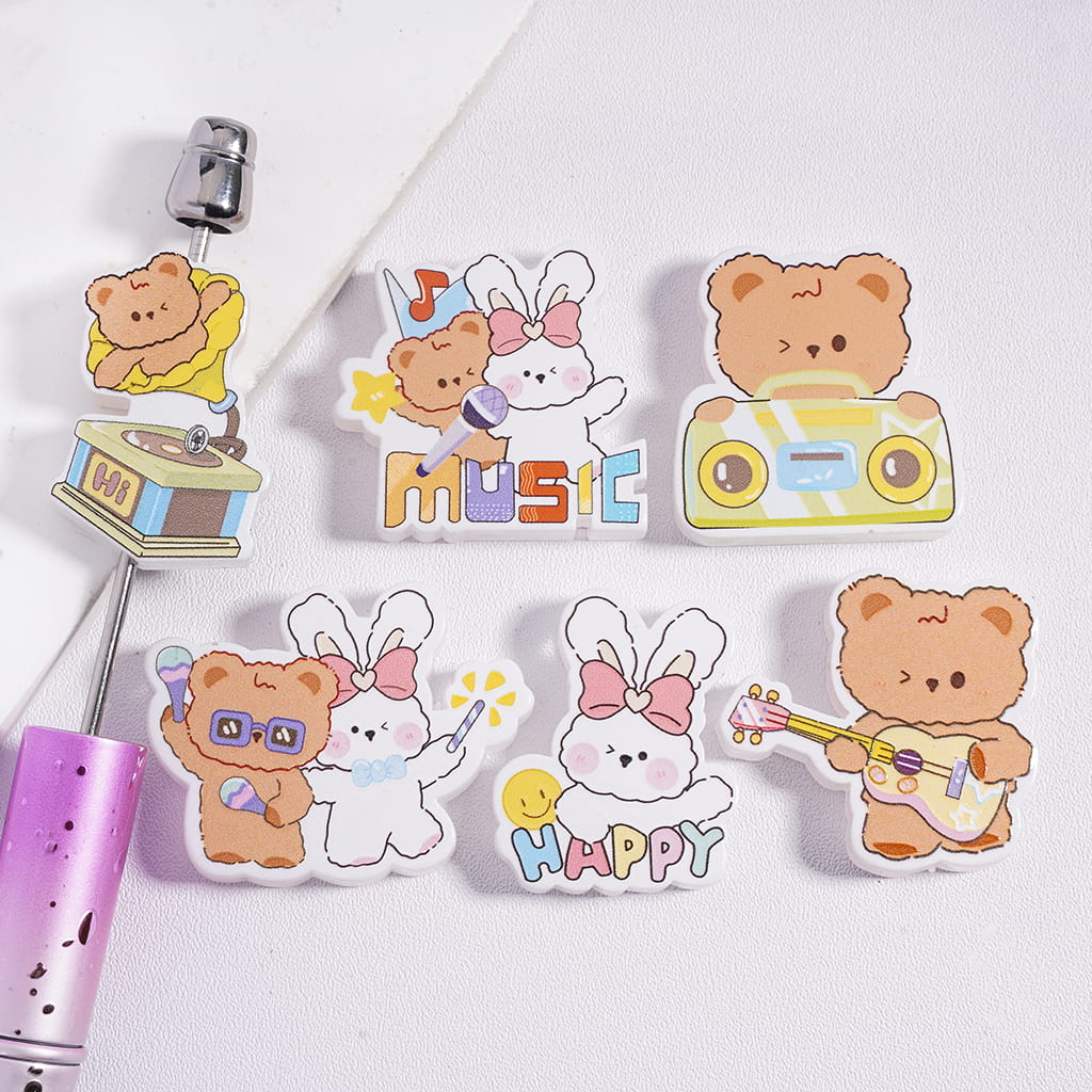 Acrylic Beads Bear and Bunny Music Instruments Series, Random Mix