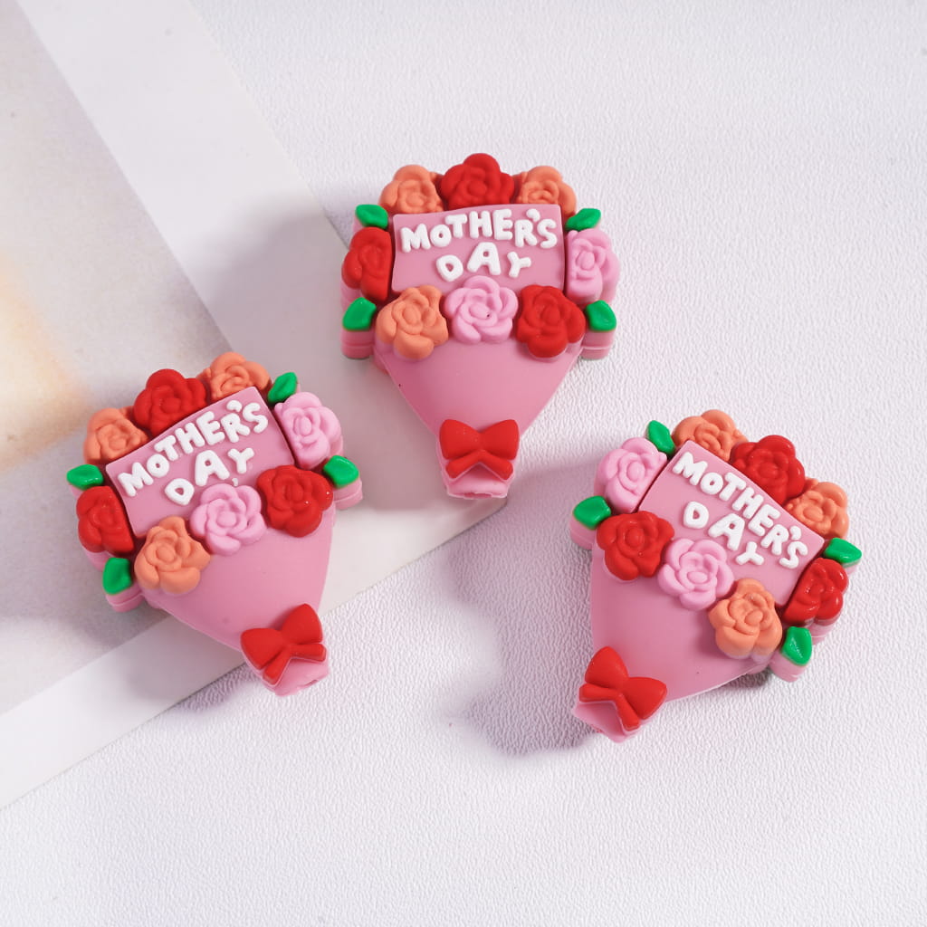Silicone Focal Beads 3D Mother's Day Series, Animals and Hearts and Gnome and Flowers
