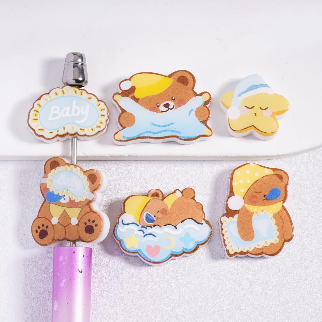 Acrylic Beads Baby Bear Sleep Series, Multi-Color, Random Mix