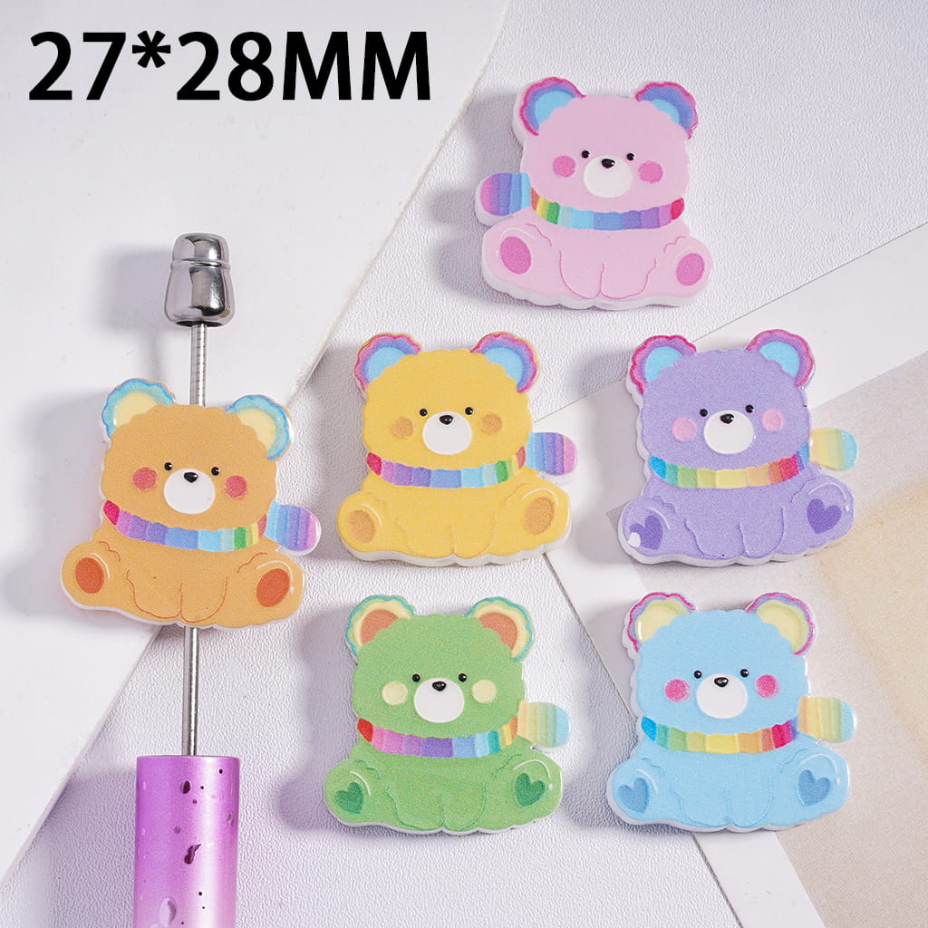 Set of colorful bear-shaped clips on a white background with dimensions 27*28MM.