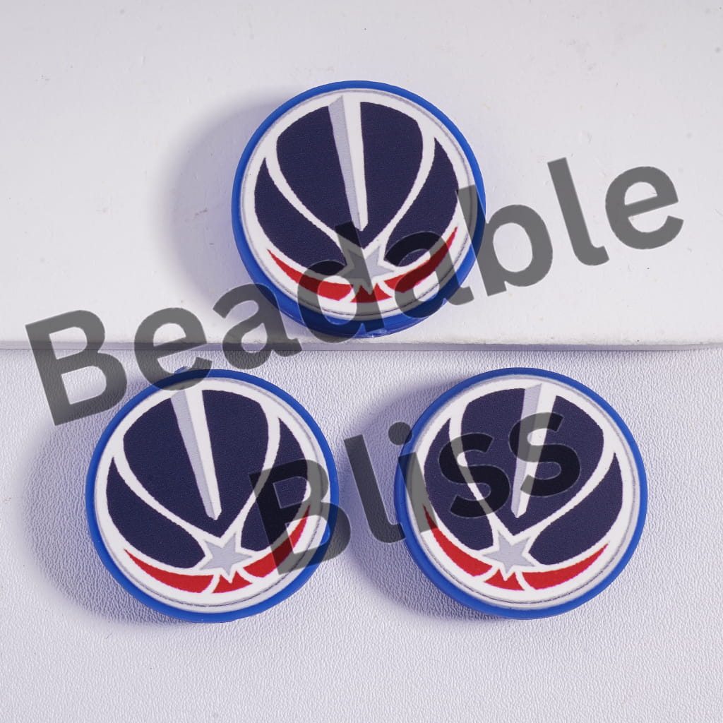 Silicone Focal Beads Washington Basketball Team, Flat Round Shape