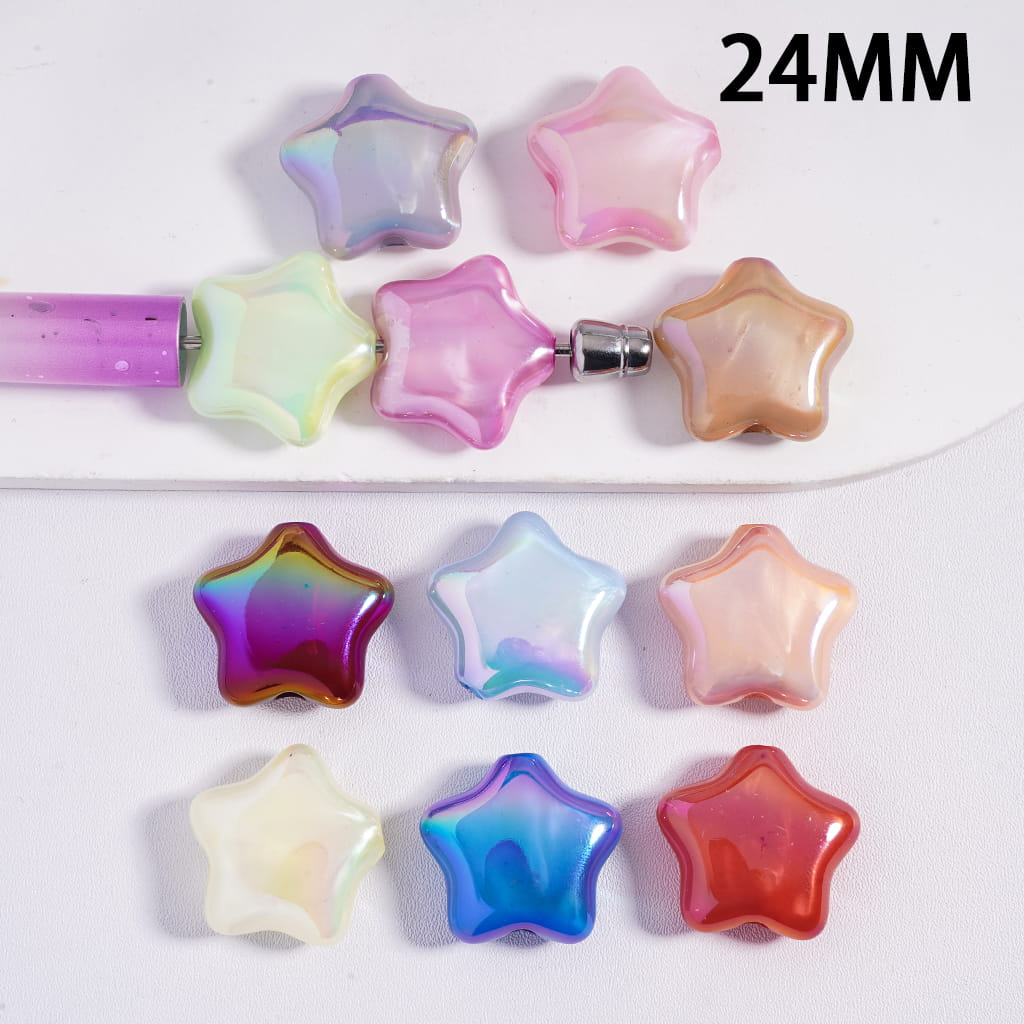 Acrylic Beads UV Coating Five-Pointed Star with Abstract Cloud Texture, 16MM, Random Mix