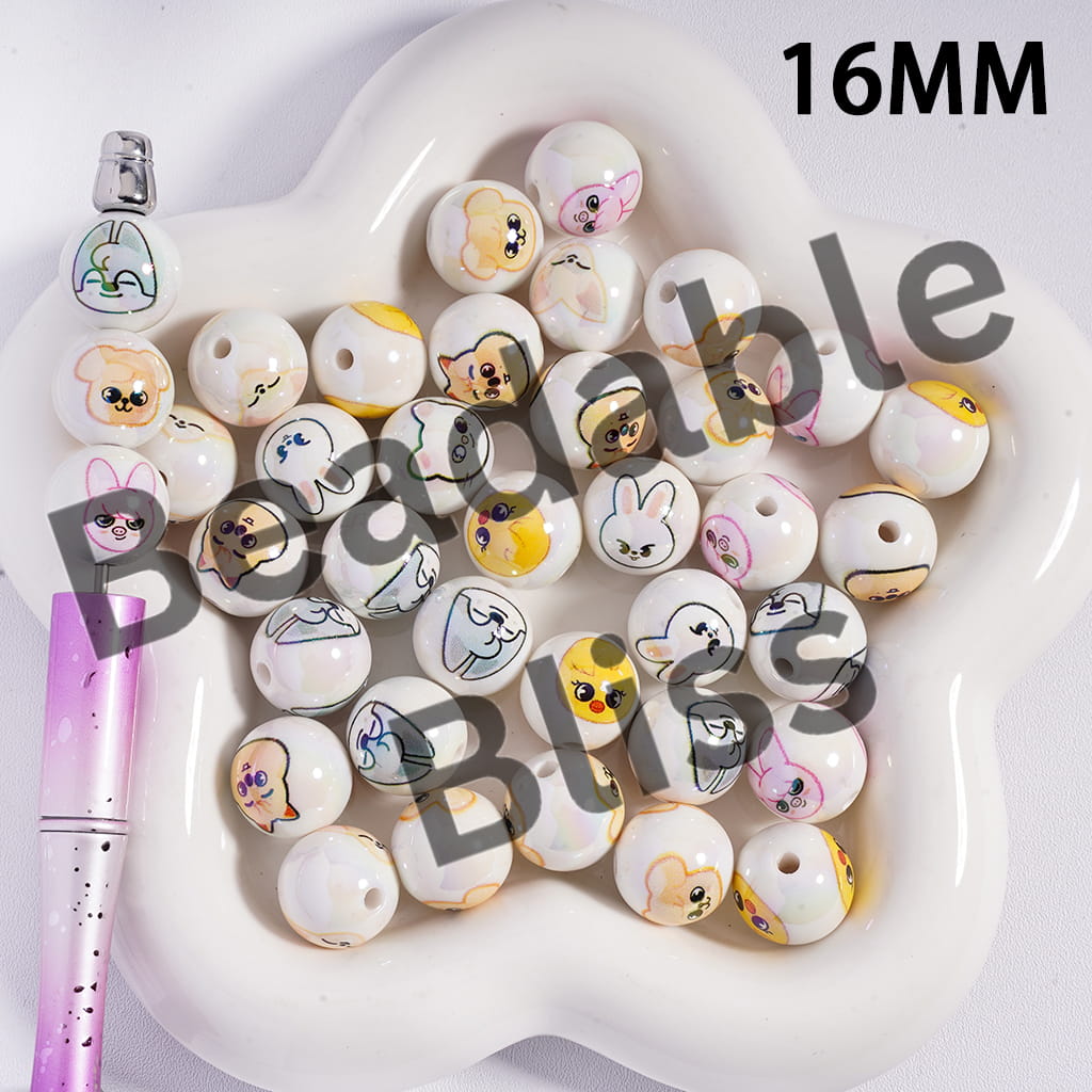 Acrylic Beads for Bracelets UV Coating Adorable Animal Series, 16MM, Random Mix
