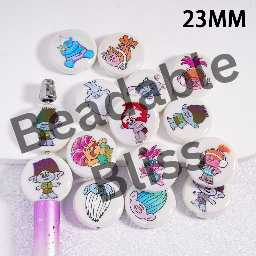 Acrylic Beads UV Coating Magic Hair Elf Series, 23MM, Flat Round Shape, Random Mix