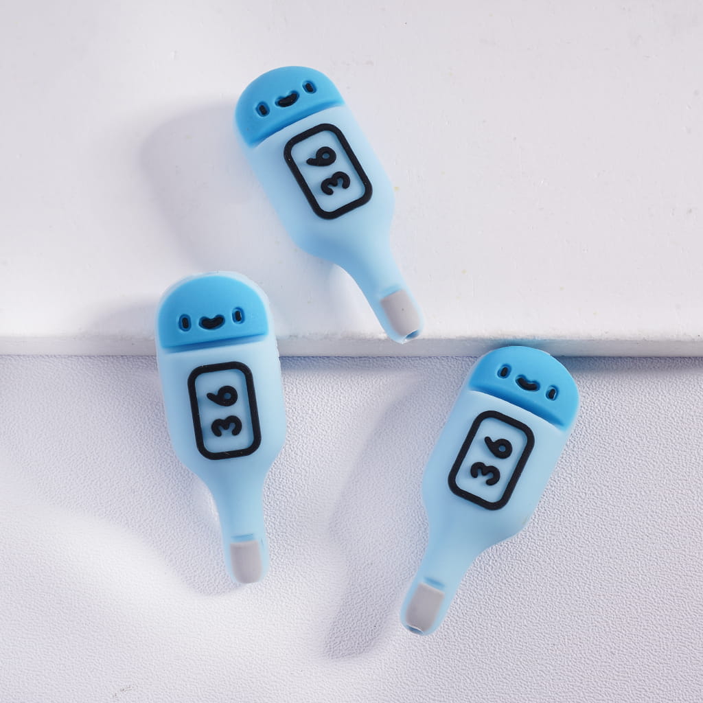 Three blue temperature计 on a white background