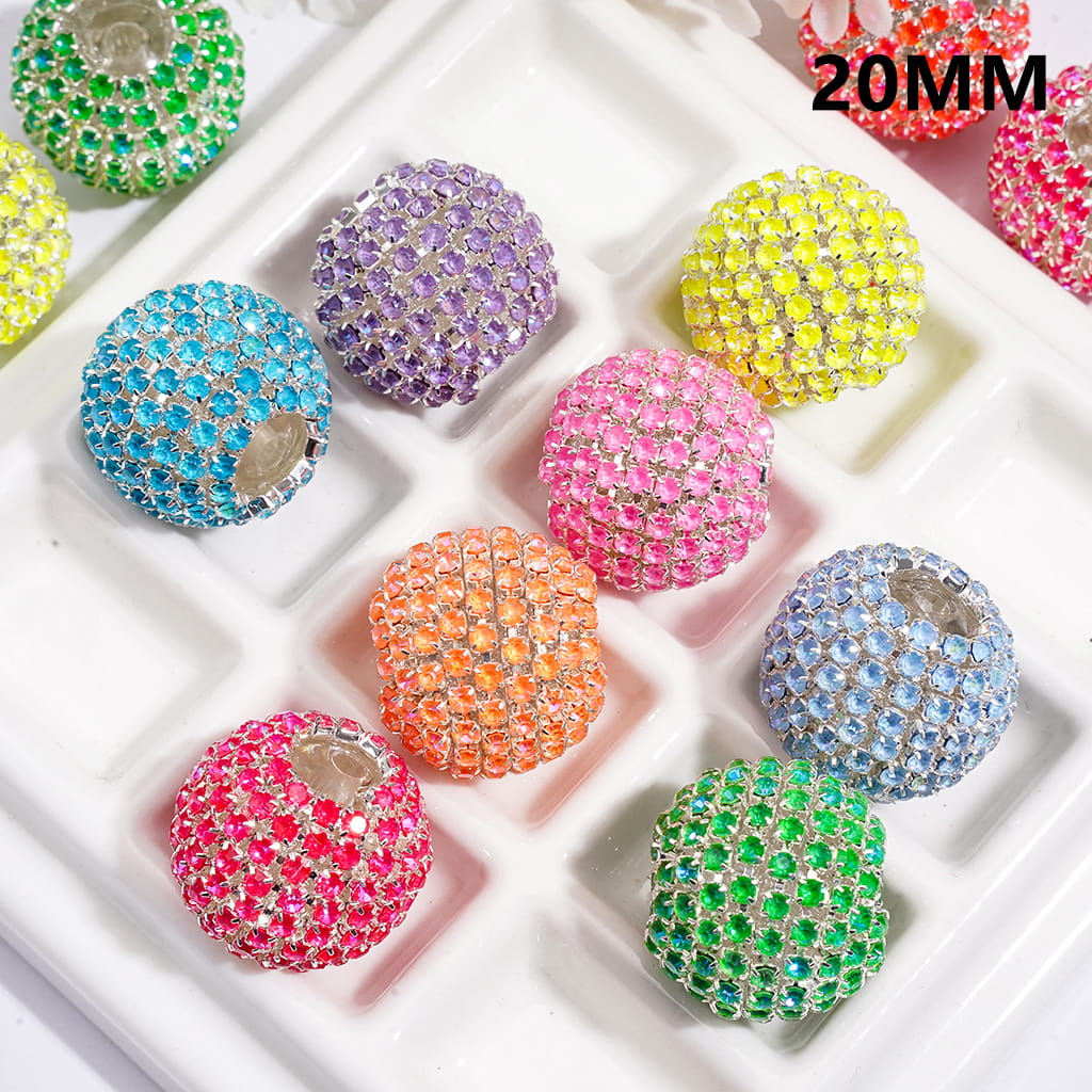 Neon Colors Rhinestone Chains Covering Acrylic Beads for Hand-Made, 20MM, Random Mix (Protein Electroplating Coating Process)