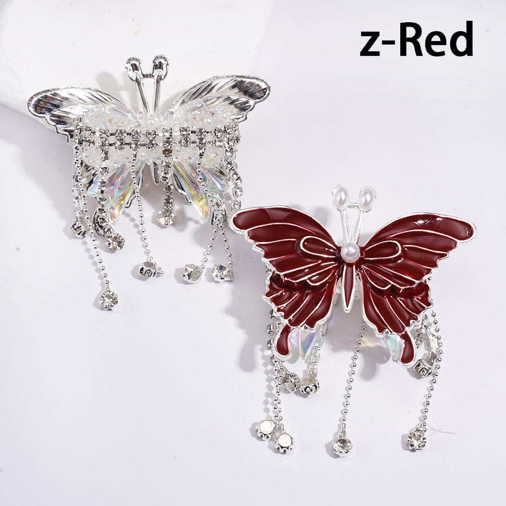 Dazzling Acrylic Bowtie Beads w Exquisite Alloy Butterfly & White Pearls, w Clear Rhinestone Chains Tassels & White Fabric, Fluorescence Color, Jewelry Accessories
