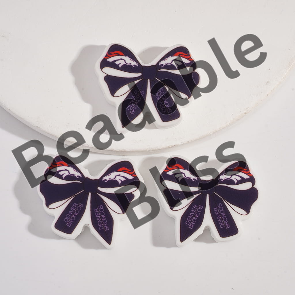 Silicone Focal Beads Bow Tie Shape with Denver Football Pattern