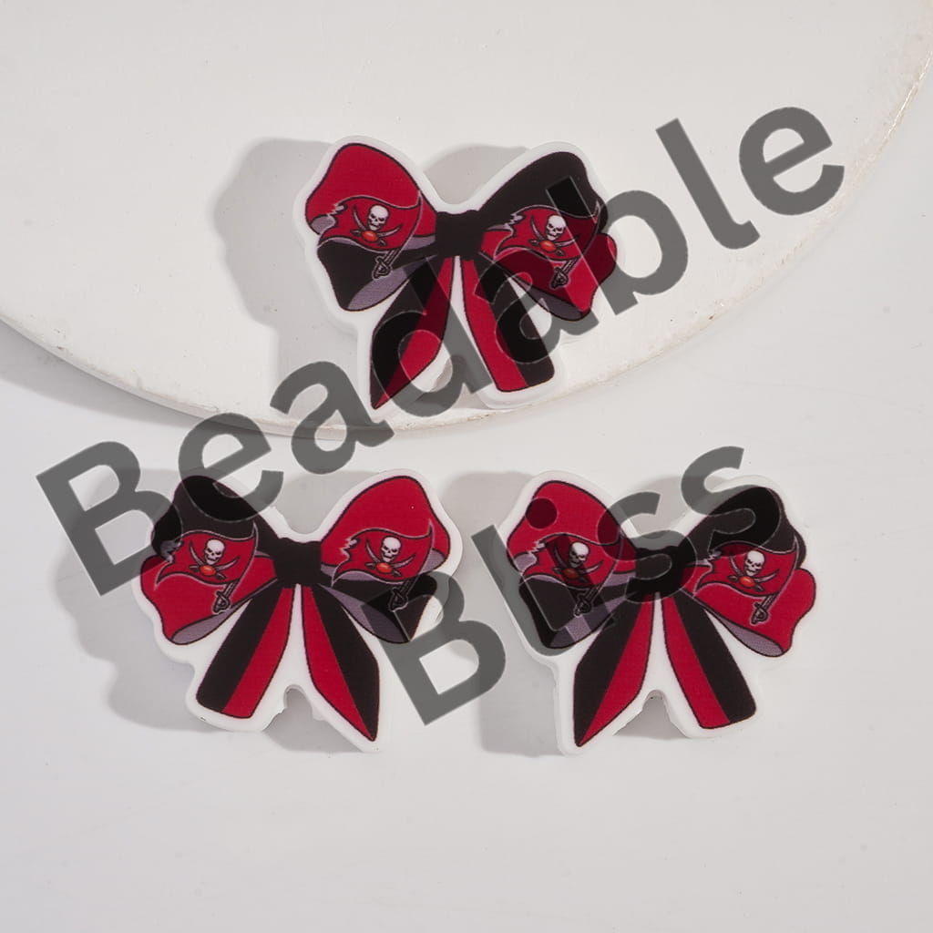 Silicone Focal Beads Bow Tie Shape with Tampa Football Pattern