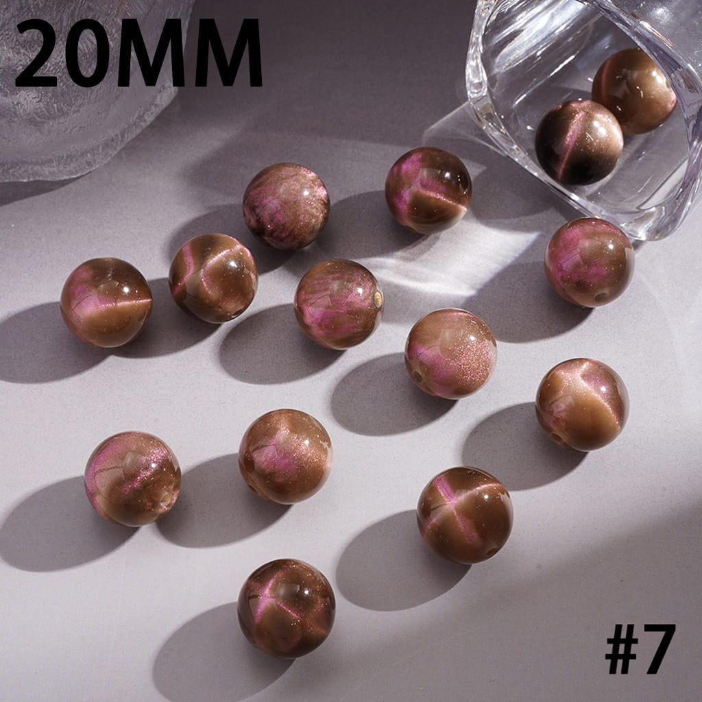 Acrylic Beads for Bracelets with Cat Eye Style and Glitter in Various Colors, 20MM
