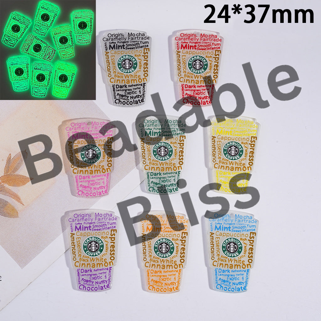 Acrylic Charm Pendant Luminous Coffee Cup Series in Various Colors, 24*37MM, Translucence, Random Mix